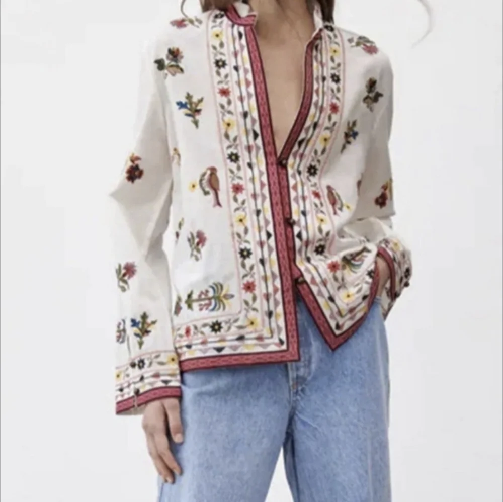 ZARA White Embroidered Linen Blend Jacket NWT - Picture 5 of 7